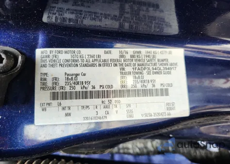 2016 Ford Focus St from USA, damaged, VIN 1FADP3L94GL394917